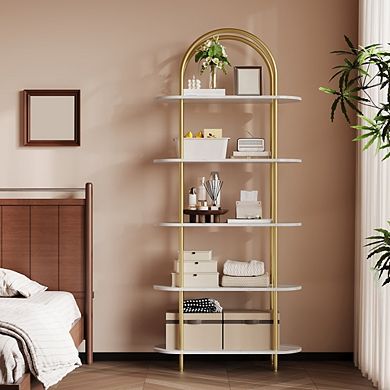 Arched Bookshelf, 5-Tier Freestanding Metal Frame Bookcase with Adjustable Feet