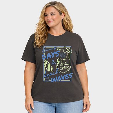 Sunny Days & Beach Waves Flamingo - Women's Plus Sized Garment Dyed Graphic T-Shirt