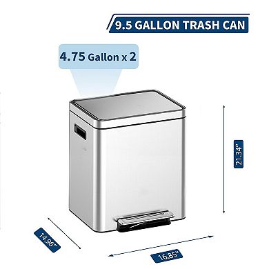 9.5 Gallons Dual Compartment Trash Can with 2 Removable Buckets