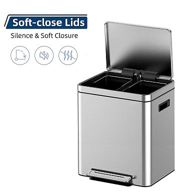 9.5 Gallons Dual Compartment Trash Can with 2 Removable Buckets