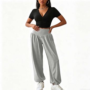 Women's Casual Loose Trousers, High Waist Draping Baggy Jogger Bottoms