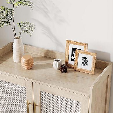 Rattan Shoe Cabinet with Doors, 6-Tier Shoe Storage Cabinet with Adjustable Shelves for Entryway