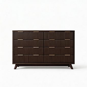 Wide Fluted Dresser with 8 Drawers, Closet Clothes Storage Organizer CabinetTV Stand for Indoor