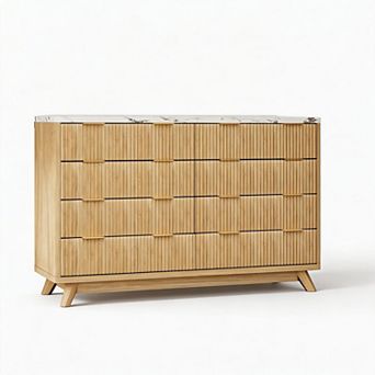 Wide Fluted Dresser with 8 Drawers, Closet Clothes Storage Organizer CabinetTV Stand for Indoor