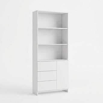 6 tier Bookshelf with Door and 3 Drawers, Wooden Book Shelf with Storage Cabinet