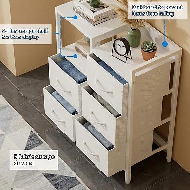 5 Drawer Mobile File Cabinet with Open Storage Shelf for Home Office, Fits A4 or Letter Size Files