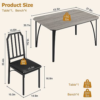 Versatile Dining Table Set for 4, Kitchen and Dining Room Furniture, Rectangular Wood & Metal Table