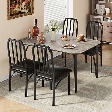 Versatile Dining Table Set for 4, Kitchen and Dining Room Furniture, Rectangular Wood & Metal Table