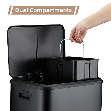 8 Gallon Trash Can, Rectangular Dual Compartment Recycling Step Bin