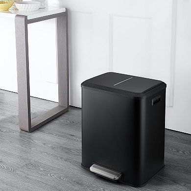 8 Gallon Trash Can, Rectangular Dual Compartment Recycling Step Bin