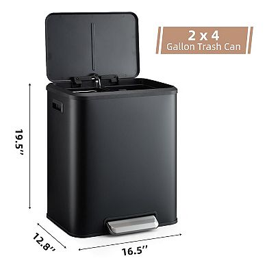 8 Gallon Trash Can, Rectangular Dual Compartment Recycling Step Bin