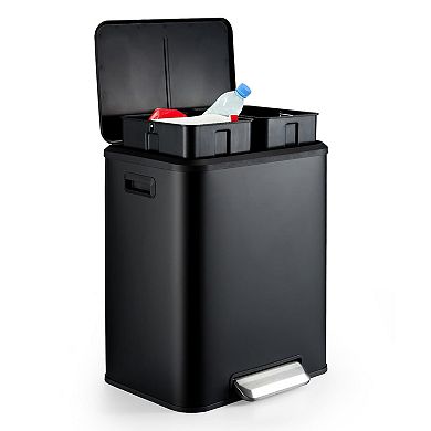 8 Gallon Trash Can, Rectangular Dual Compartment Recycling Step Bin