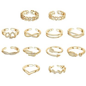 12 pc Adjustable Toe Rings Women Set