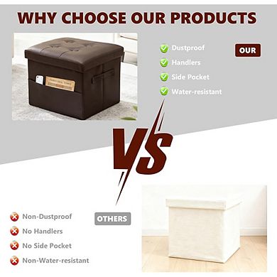 Foldable Storage Ottoman, Padded Footstool, Multi-Use Bench