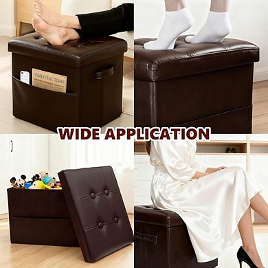 Foldable Storage Ottoman, Padded Footstool, Multi-Use Bench