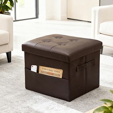 Foldable Storage Ottoman, Padded Footstool, Multi-Use Bench