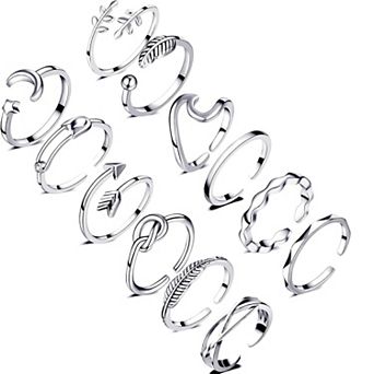 12 pc Adjustable Silver Plated Rings