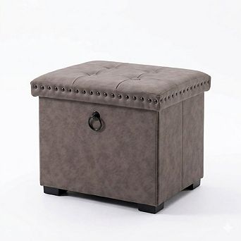 Foldable Leather Storage Ottoman Cube, Button-Tufted, Padded Footstool