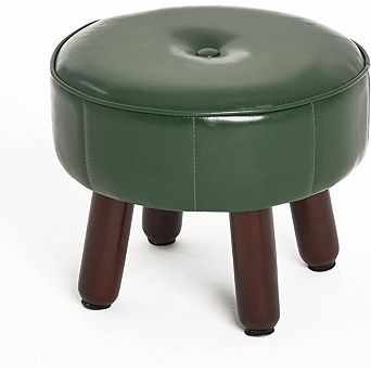 Round Faux Leather Foot Stool Ottoman, Non-Skid Legs, Multi-Use
