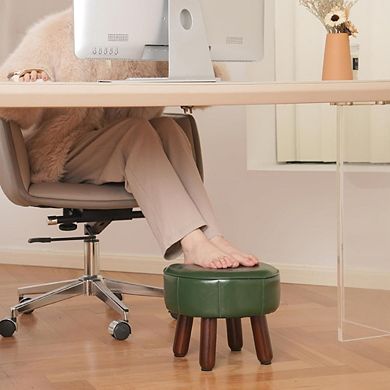 Round Faux Leather Foot Stool Ottoman, Non-Skid Legs, Multi-Use