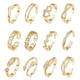 12 pc Gold Plated Adjustable Toe Ring Set