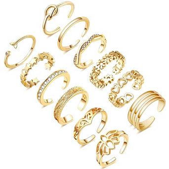 12 pc CZ Open Band Foot Rings Set