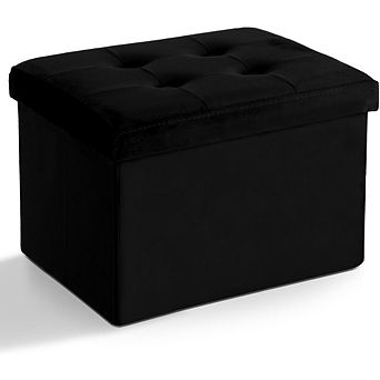 Foldable Velvet Storage Ottoman, Padded Footstool, Multi-Use