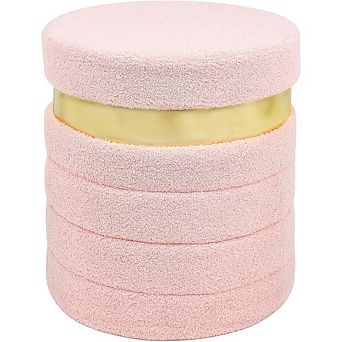 Foldable Round Boucle Storage Ottoman, Padded Footstool, Multi-Use