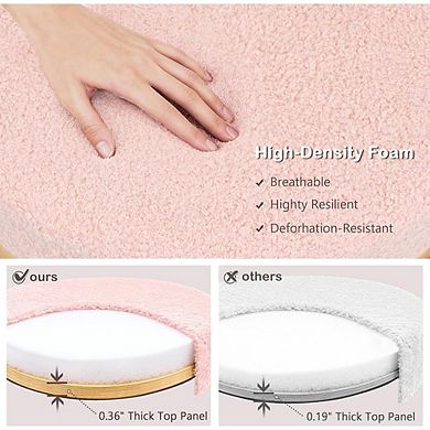 Foldable Round Boucle Storage Ottoman, Padded Footstool, Multi-Use