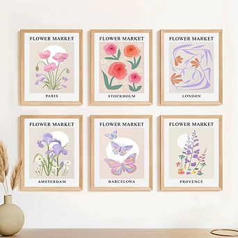 Flower Market Wall Art Set of 6 Abstract Floral Canvas Prints Decor