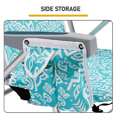 Foldable Beach Chair, 5-Position Adjustable Reclining Lounge Chair with Side Pocket, Back Cooler Bag