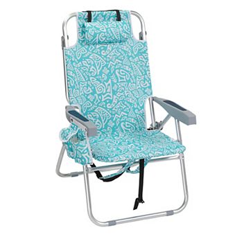 Foldable Beach Chair, 5-Position Adjustable Reclining Lounge Chair with Side Pocket, Back Cooler Bag