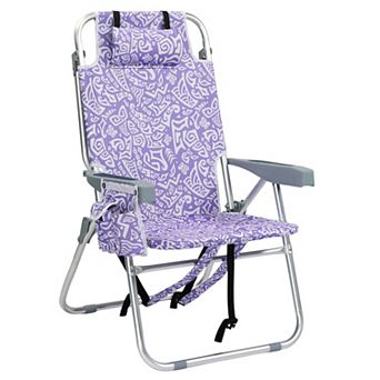 Foldable Beach Chair, 5-Position Adjustable Reclining Lounge Chair with Side Pocket, Back Cooler Bag