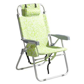 Foldable Beach Chair, 5-Position Adjustable Reclining Lounge Chair with Side Pocket, Back Cooler Bag