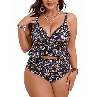 Women's Plus Size V Neck Adjustable Spaghetti Straps Two Piece Swimsuit