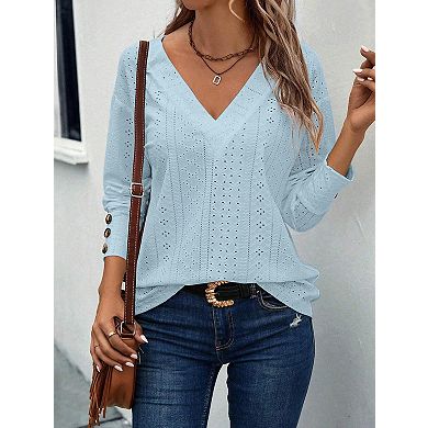 Women's V Neck Long Sleeve Shirt Top Casual Blouse