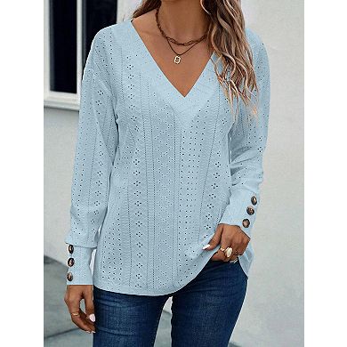 Women's V Neck Long Sleeve Shirt Top Casual Blouse