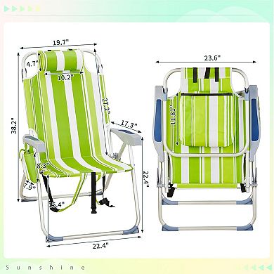 Heightened Backpack Beach Chair, 5-Level Adj, Back Storage, Cooler/Side Bags for Beach/Pool/Lawn