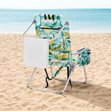 Heightened Backpack Beach Chair, 5-Level Adj, Back Storage, Cooler/Side Bags for Beach/Pool/Lawn