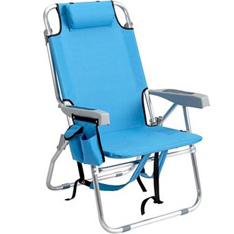 Heightened Backpack Beach Chair, 5-Level Adj, Back Storage, Cooler/Side Bags for Beach/Pool/Lawn