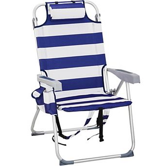 Heightened Backpack Beach Chair, 5-Level Adj, Back Storage, Cooler/Side Bags for Beach/Pool/Lawn
