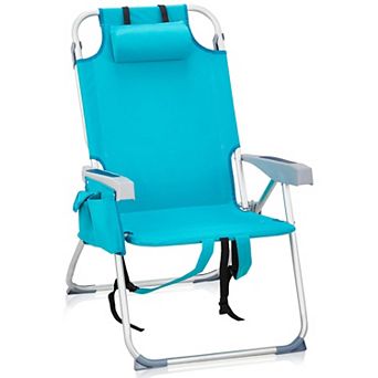 Heightened Backpack Beach Chair, 5-Level Adj, Back Storage, Cooler/Side Bags for Beach/Pool/Lawn
