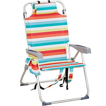 Heightened Backpack Beach Chair, 5-Level Adj, Back Storage, Cooler/Side Bags for Beach/Pool/Lawn