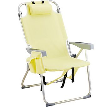 Heightened Backpack Beach Chair, 5-Level Adj, Back Storage, Cooler/Side Bags for Beach/Pool/Lawn