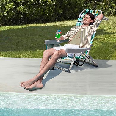 Backpack Beach Chair, 5 Adj Positions, Back Storage, Cooler & Side Bags for Beach/Pool/Lawn