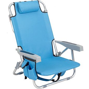 Backpack Beach Chair, 5 Adj Positions, Back Storage, Cooler & Side Bags for Beach/Pool/Lawn