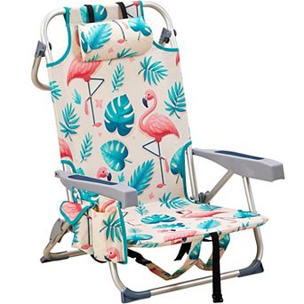Backpack Beach Chair, 5 Adj Positions, Back Storage, Cooler & Side Bags for Beach/Pool/Lawn
