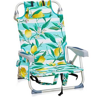 Backpack Beach Chair, 5 Adj Positions, Back Storage, Cooler & Side Bags for Beach/Pool/Lawn