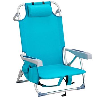 Backpack Beach Chair, 5 Adj Positions, Back Storage, Cooler & Side Bags for Beach/Pool/Lawn