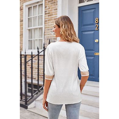Women's V-Neck 3/4 Sleeve Blouse Shirt Top